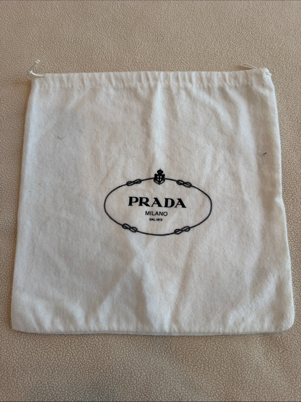 Prada White Canvas Drawstring Dust Bag with Black Logo